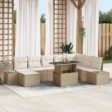 Set Sofa Gradina Set de 9 Bej Ratan Poli Sofa Coltar Gradina - Img 1
