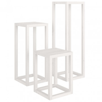 Set suport de plante, 3 piese, alb, lemn masiv de pin - Img 2