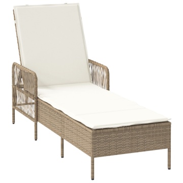 Șezlong Bej și alb crem Ratan PE 157 x 55 x 92 cm Pliabil - Img 2