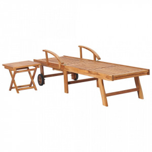Șezlong cu masă, lemn masiv de tec - Img 3