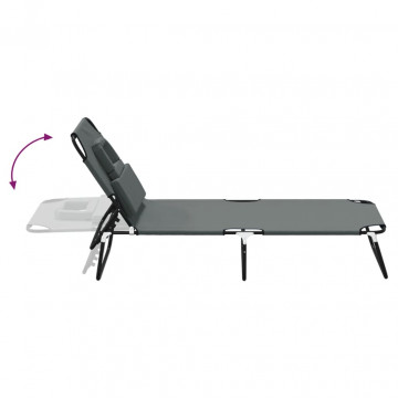 Șezlong pliabil gri țesătură Oxford & oțel vopsit electrostatic - Img 5