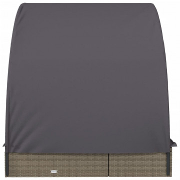 Șezlonguri 2 buc acoperiș rotund gri 211x112x140 cm, poliratan - Img 5