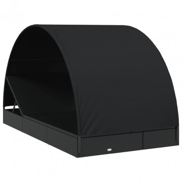 Șezlonguri 2 buc acoperiș rotund negru 211x112x140 cm poliratan - Img 3