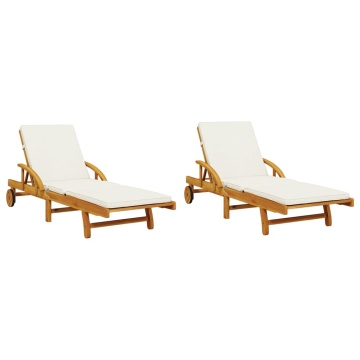 Șezlonguri 2 buc. cu perne 200x68x83 cm lemn masiv de acacia - Img 2