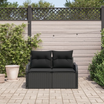 Sofa de grădină cu 2 locuri cu depozitare și perne Poli Rattan Negru - Img 1