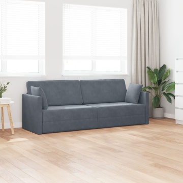 Sofa Pat 2 în 1 Gri Întunecat 213x144x60 cm Catifea - Img 3
