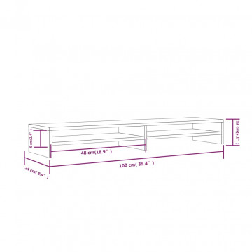 Stand pentru monitor, alb, 100x24x13 cm, lemn masiv de pin - Img 7