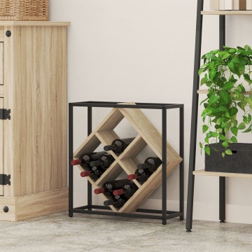 Stative pentru vin Sonoma oak, Negru Plăci aglomerate, Metal Mediul - Img 1