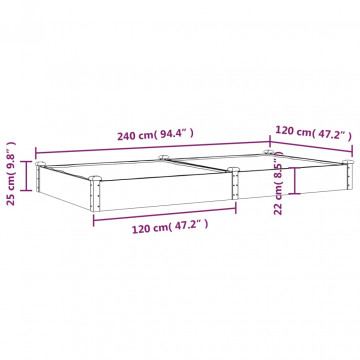 Strat grădină înălțat cu căptușeală gri 240x120x25cm, lemn brad - Img 7