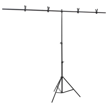 Suport de fundal în formă de T, negru, 201x60x(70-200) cm - Img 1