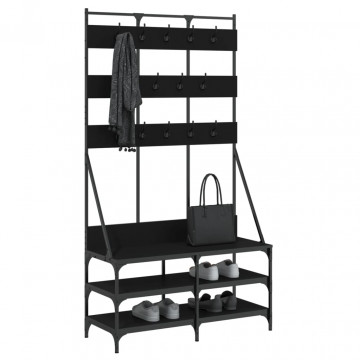 Suport de haine cu raft de pantofi, negru, 100x40x184 cm - Img 3