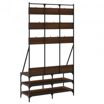 Suport de haine cu raft pantofi, stejar maro, 100x40x184 cm - Img 5