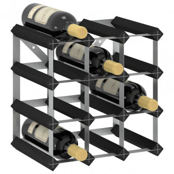 Suport de vinuri, 12 sticle, negru, lemn masiv de pin - Img 1