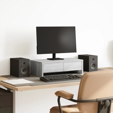 Suport monitor cu sertare gri sonoma 50x27x15 cm lemn prelucrat - Img 1