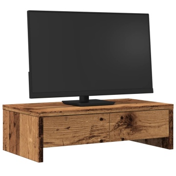 Suport monitor cu sertare lemn vechi 50x27x15 cm lemn prelucrat - Img 3