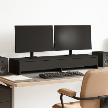 Suport monitor cu sertare, negru, 100x27x15 cm, lemn prelucrat - Img 1