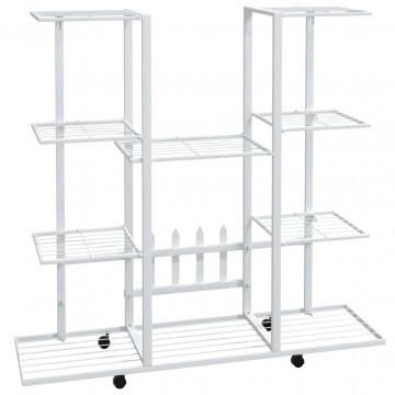 Suport pentru flori cu roți, 94,5x24,5x91,5 cm, alb, fier - Img 2