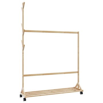 Suport pentru haine cu cârlige și roți 100x35x157 cm bambus - Img 1