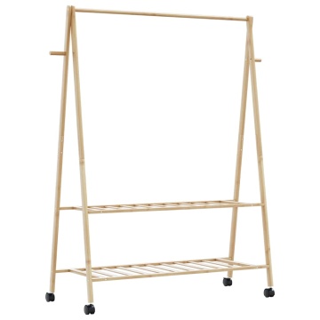 Suport pentru haine cu rafturi și roți 132x45,5x155,5 cm bambus - Img 5