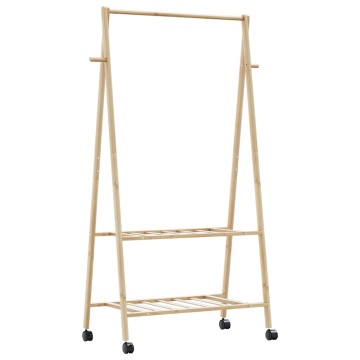Suport pentru haine cu rafturi și roți 96x45,5x155,5 cm bambus - Img 1