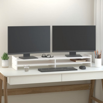Suport pentru monitor, alb, 100x27x15 cm, lemn masiv pin - Img 1