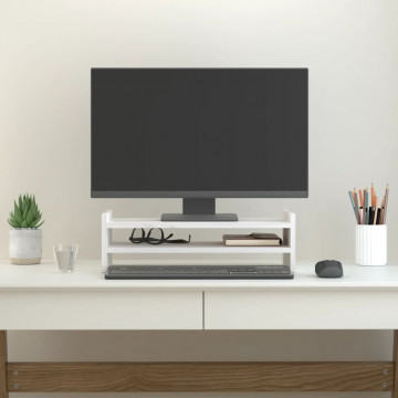 Suport pentru monitor, alb, 50x27x15 cm, lemn masiv pin - Img 3