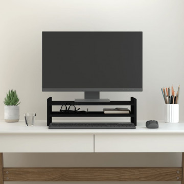 Suport pentru monitor, negru, 50x27x15 cm, lemn masiv de pin - Img 3