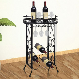 Suport sticle de vin pentru 9 sticle, cu suport pahar, metal - Img 1