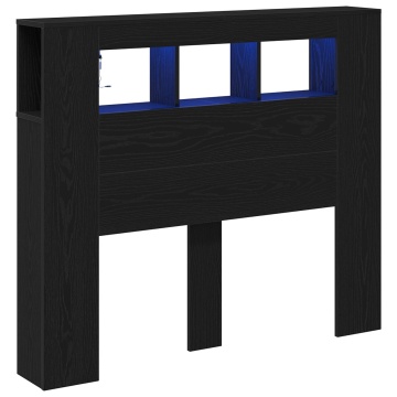 Tablă de cap pentru depozitare cu lumini LED, stejar negru, 120x18,5x103,5 cm - Img 3