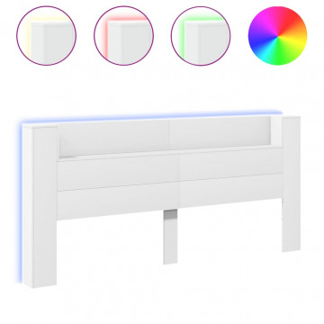 Tăblie cu dulap și LED, alb, 220x16,5x103,5 cm - Img 2