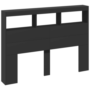 Tăblie cu dulap și LED, negru, 140x17x102 cm - Img 3