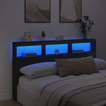 Tăblie cu dulap și LED, negru, 180x17x102 cm - Img 4