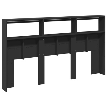 Tăblie cu dulap și LED, negru, 180x17x102 cm - Img 7