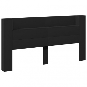 Tăblie cu dulap și LED, negru, 200x16,5x103,5 cm - Img 3