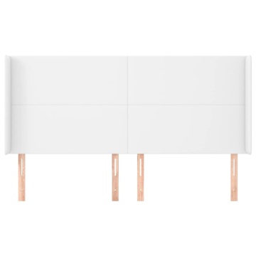 Tăblie de pat cu aripioare, alb, 183x23x118/128 cm, piele eco - Img 3