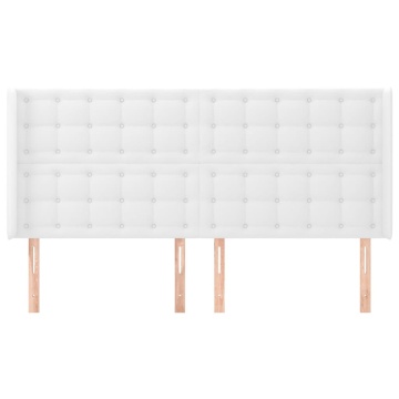 Tăblie de pat cu aripioare, alb, 203x16x118/128 cm, piele eco - Img 3