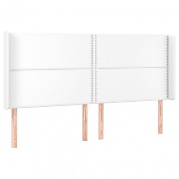 Tăblie de pat cu aripioare, alb, 203x16x118/128 cm, piele eco - Img 2