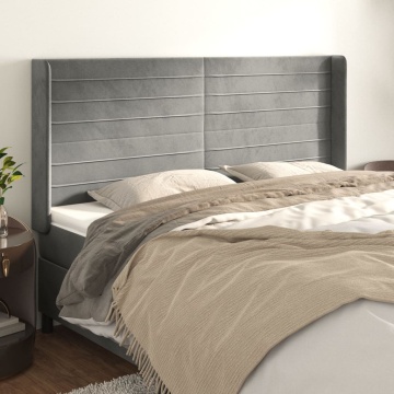 Tăblie de pat cu aripioare gri deschis 183x16x118/128cm catifea - Img 1