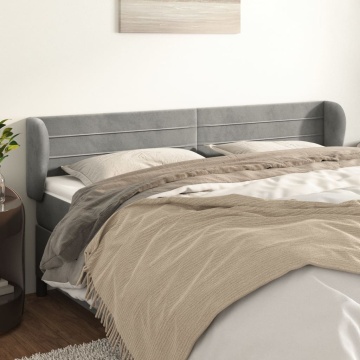 Tăblie de pat cu aripioare gri deschis 183x23x78/88 cm catifea - Img 1