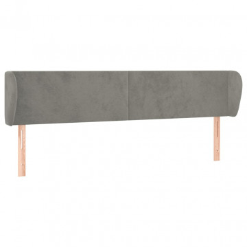 Tăblie de pat cu aripioare gri deschis 183x23x78/88 cm catifea - Img 2