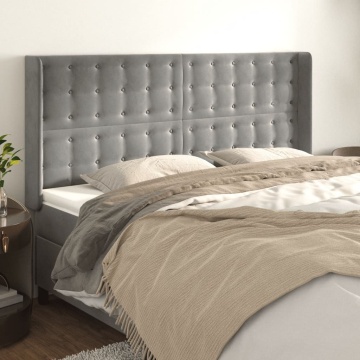 Tăblie de pat cu aripioare gri deschis 203x16x118/128cm catifea - Img 1