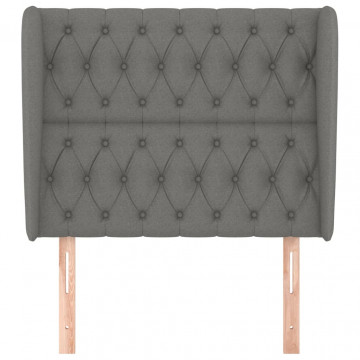 Tăblie de pat cu aripioare gri închis 103x23x118/128 cm textil - Img 3