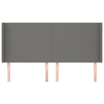Tăblie de pat cu aripioare gri închis 163x16x118/128 cm textil - Img 3