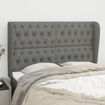 Tăblie de pat cu aripioare gri închis 163x23x118/128 cm textil - Img 1
