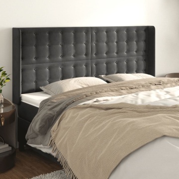 Tăblie de pat cu aripioare gri închis 183x16x118/128 cm catifea - Img 1