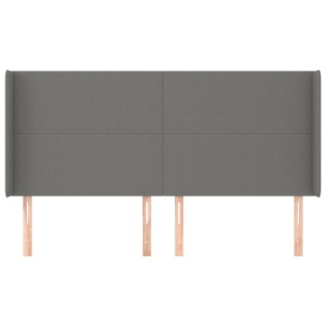 Tăblie de pat cu aripioare gri închis 183x16x118/128 cm textil - Img 3