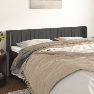 Tăblie de pat cu aripioare gri închis 183x16x78/88 cm catifea - Img 1