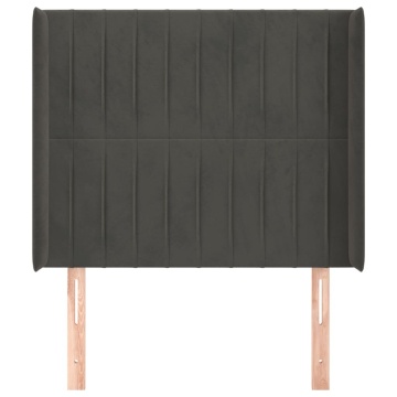 Tăblie de pat cu aripioare gri închis 93x16x118/128 cm catifea - Img 3