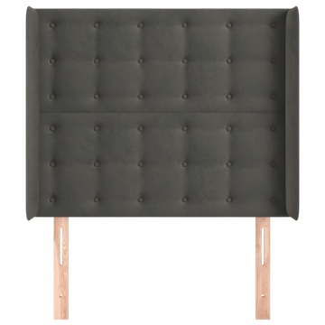 Tăblie de pat cu aripioare gri închis 93x16x118/128 cm catifea - Img 3