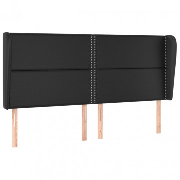Tăblie de pat cu aripioare, negru, 183x23x118/128 cm, piele eco - Img 2